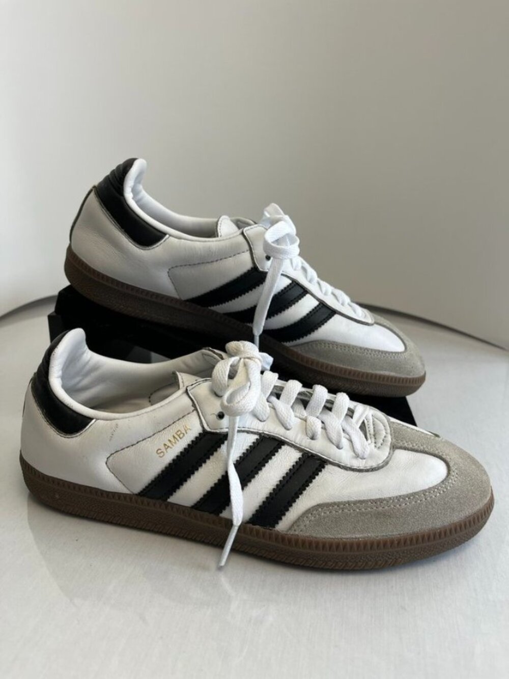 adidas Samba White with Black Stripes and Gum Sole Women's Sneakers